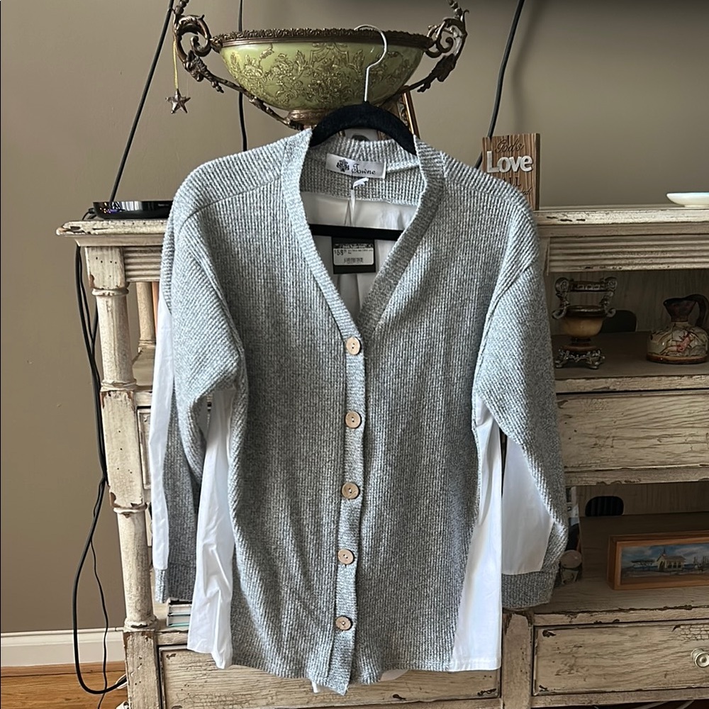 Gray Cardigan with Wooden Buttons
